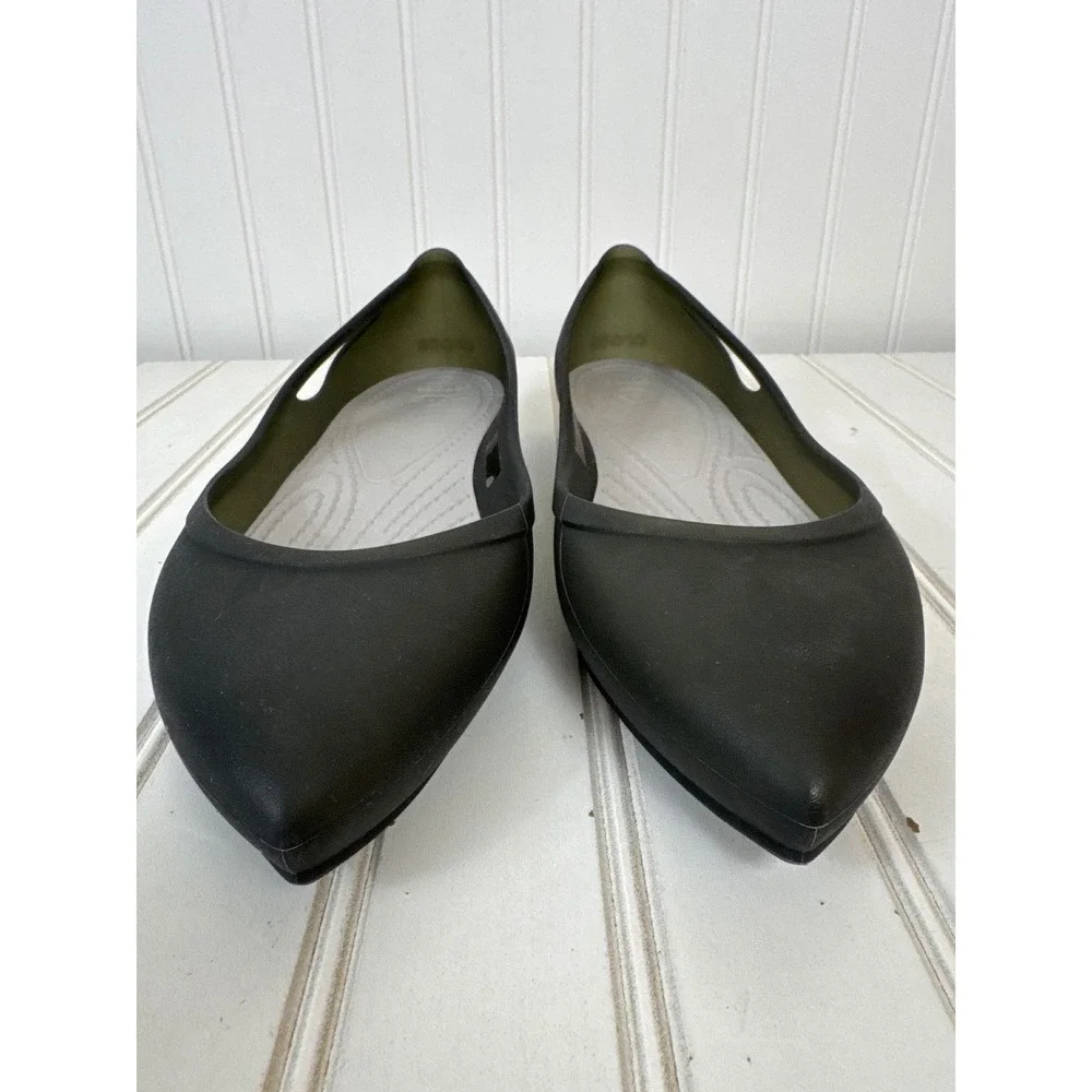Crocs Rio Ballet Flats Women Size 8 Black Pointed Toe Cut Out Croslite Slip On